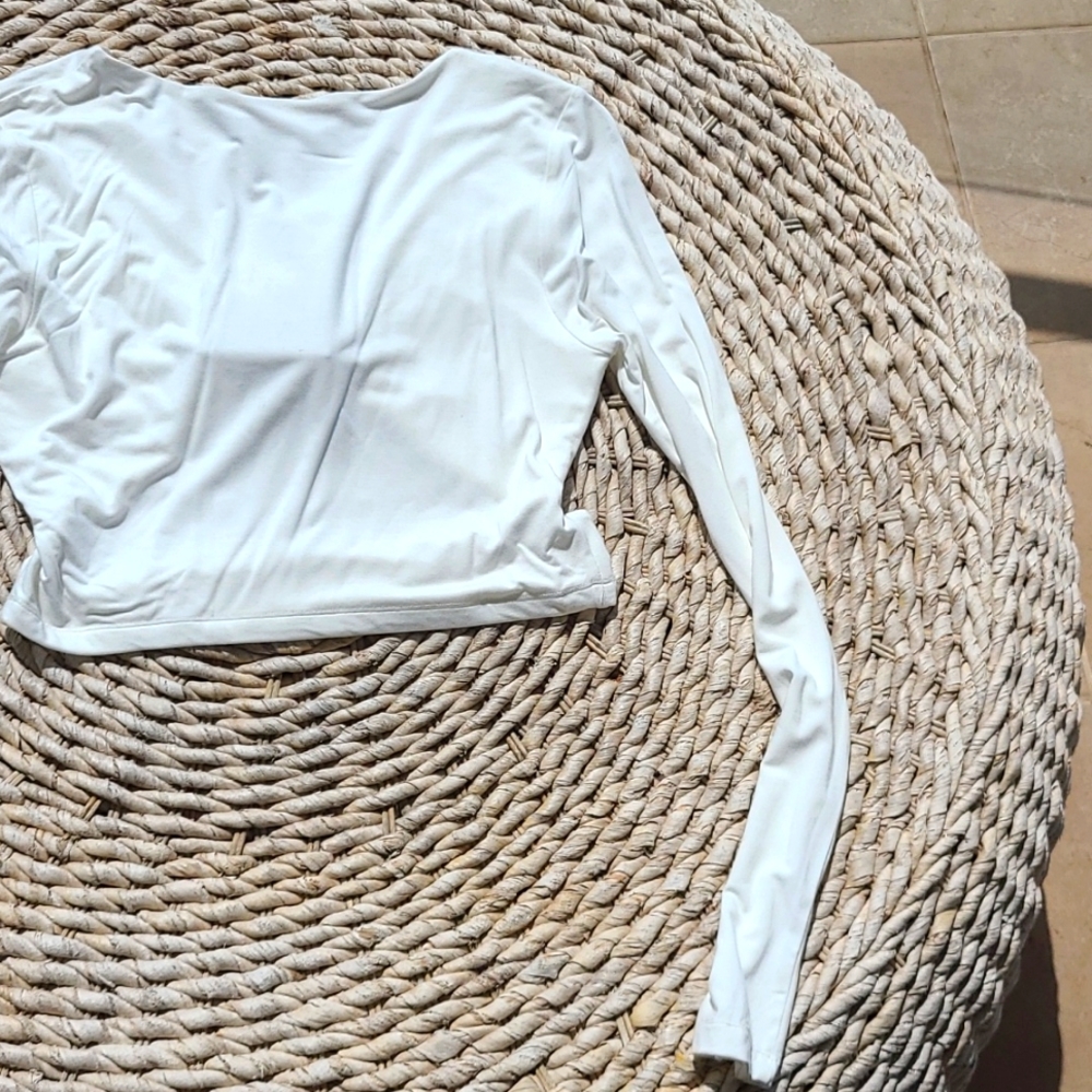 naked wardrobe White Long Sleeve Twist Front Crop Top - Picture 8 of 8